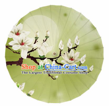 Chinese Traditional Printing Mangnolia Green Oil Paper Umbrella Artware Paper Umbrella Classical Dance Umbrella Handmade Umbrellas