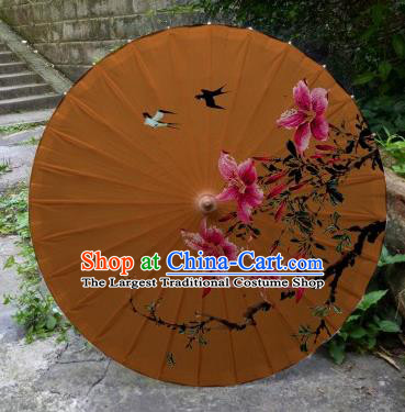 Chinese Printing Flowers Brown Oil Paper Umbrella Artware Paper Umbrella Traditional Classical Dance Umbrella Handmade Umbrellas