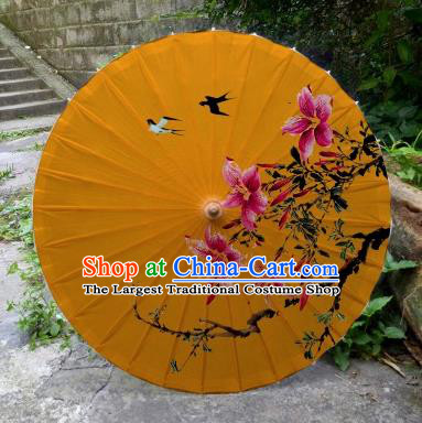 Chinese Printing Flowers Orange Oil Paper Umbrella Artware Paper Umbrella Traditional Classical Dance Umbrella Handmade Umbrellas