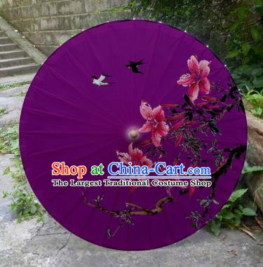 Chinese Printing Flowers Purple Oil Paper Umbrella Artware Paper Umbrella Traditional Classical Dance Umbrella Handmade Umbrellas