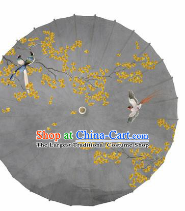 Chinese Printing Ginkgo Grey Oil Paper Umbrella Artware Paper Umbrella Traditional Classical Dance Umbrella Handmade Umbrellas