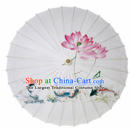 Chinese Printing Lotus Fishes Oil Paper Umbrella Artware Paper Umbrella Traditional Classical Dance Umbrella Handmade Umbrellas