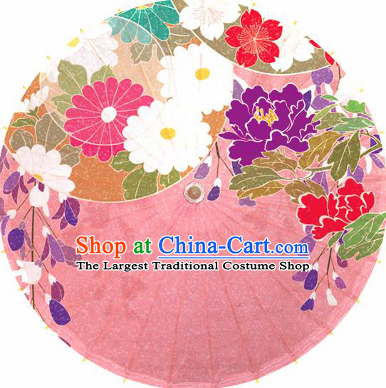 Chinese Printing Peony Pink Oil Paper Umbrella Artware Paper Umbrella Traditional Classical Dance Umbrella Handmade Umbrellas