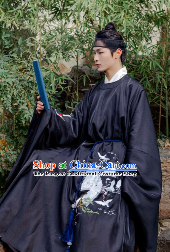 Chinese Ancient Scholar Black Costumes Traditional Ming Dynasty Nobility Childe Clothing for Men