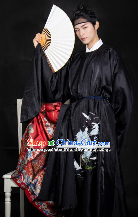 Chinese Ancient Scholar Black Costumes Traditional Ming Dynasty Nobility Childe Clothing for Men