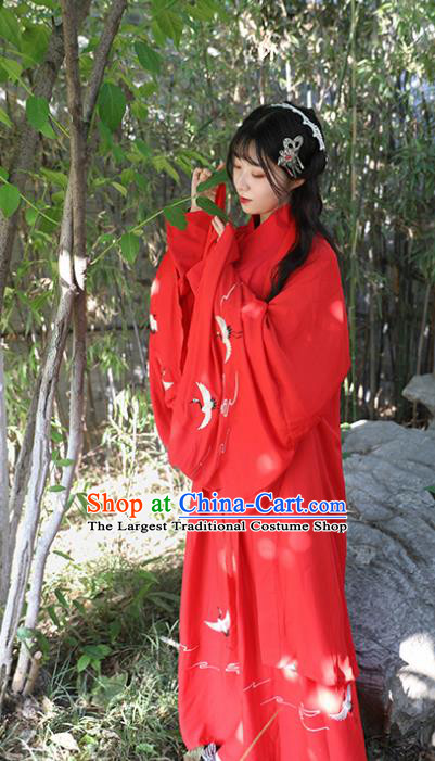 Chinese Drama Ancient Nobility Lady Red Dress Traditional Jin Dynasty Court Costume for Women