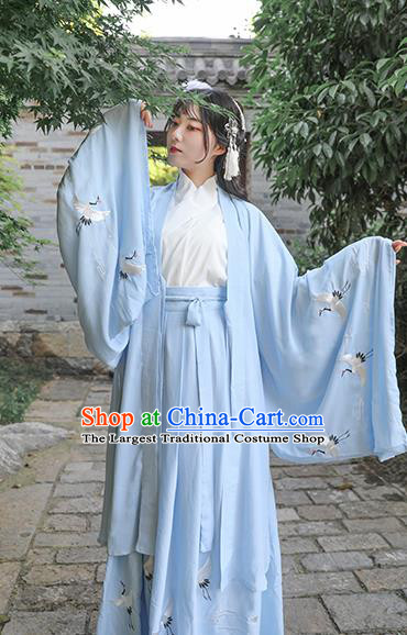 Chinese Drama Ancient Nobility Lady Blue Dress Traditional Jin Dynasty Court Costume for Women