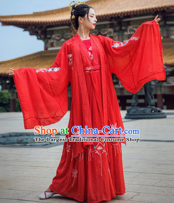 Chinese Drama Ancient Bride Wedding Red Hanfu Dress Traditional Tang Dynasty Princess Costumes for Women