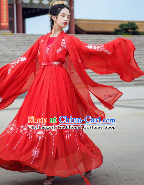 Chinese Drama Ancient Bride Wedding Red Hanfu Dress Traditional Tang Dynasty Princess Costumes for Women