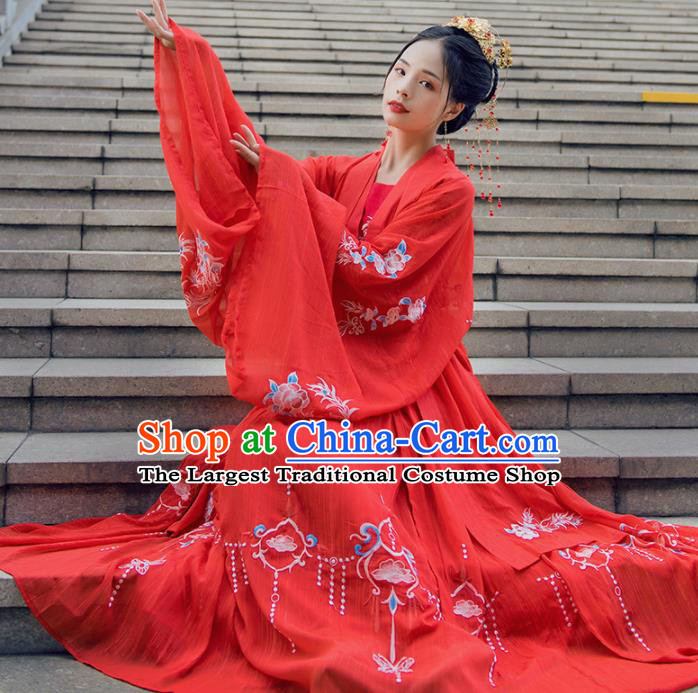 Chinese Drama Ancient Bride Wedding Red Hanfu Dress Traditional Tang Dynasty Princess Costumes for Women