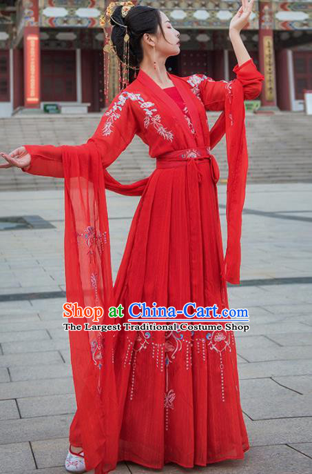 Chinese Drama Ancient Bride Wedding Red Hanfu Dress Traditional Tang Dynasty Princess Costumes for Women