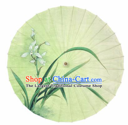 Chinese Traditional Printing Orchid Yellow Oil Paper Umbrella Artware Paper Umbrella Classical Dance Umbrella Handmade Umbrellas