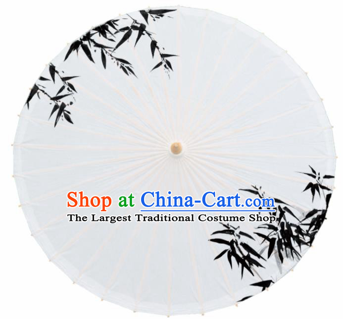 Chinese Traditional Printing Bamboo Leaf White Oil Paper Umbrella Artware Paper Umbrella Classical Dance Umbrella Handmade Umbrellas