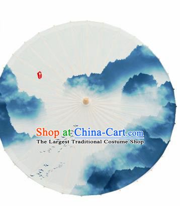 Chinese Traditional Printing Mountain Scenery Oil Paper Umbrella Artware Paper Umbrella Classical Dance Umbrella Handmade Umbrellas