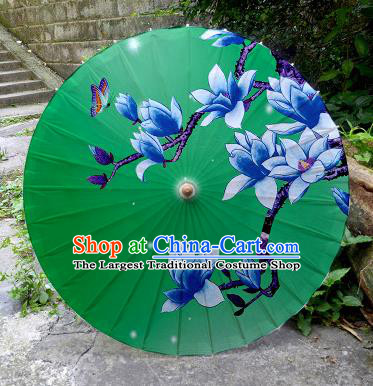 Chinese Artware Paper Umbrella Traditional Printing Yulan Magnolia Green Oil Paper Umbrella Classical Dance Umbrella Handmade Umbrellas