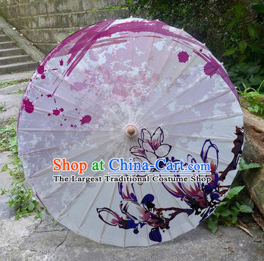 Chinese Artware Paper Umbrella Traditional Printing Purple Yulan Magnolia Oil Paper Umbrella Classical Dance Umbrella Handmade Umbrellas