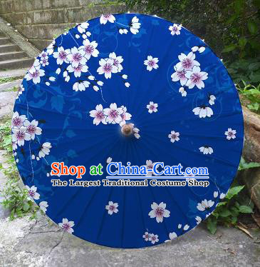 Chinese Artware Paper Umbrella Traditional Printing Cherry Blossom Deep Blue Oil Paper Umbrella Classical Dance Umbrella Handmade Umbrellas