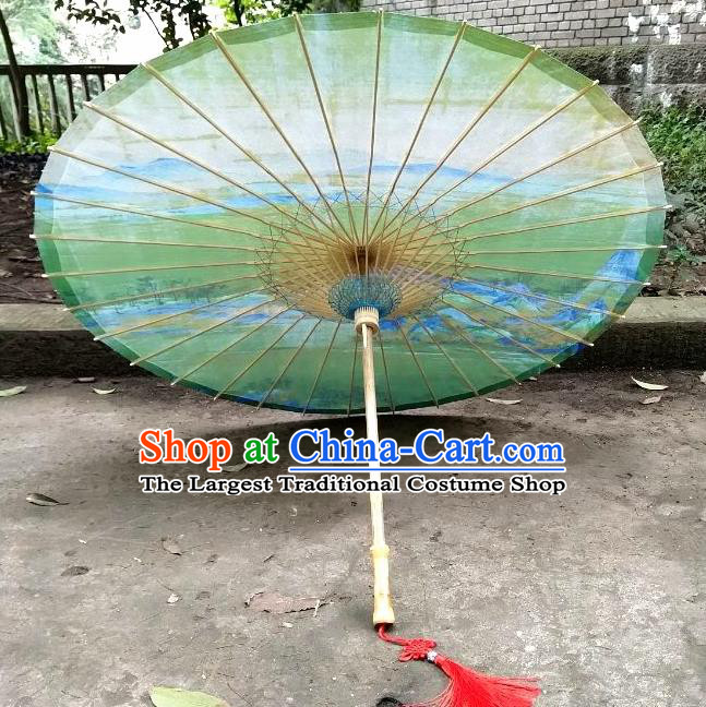 Chinese Artware Paper Umbrella Traditional Printing Green Mountains Oil Paper Umbrella Classical Dance Umbrella Handmade Umbrellas