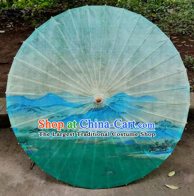 Chinese Artware Paper Umbrella Traditional Printing Mountains Green Oil Paper Umbrella Classical Dance Umbrella Handmade Umbrellas