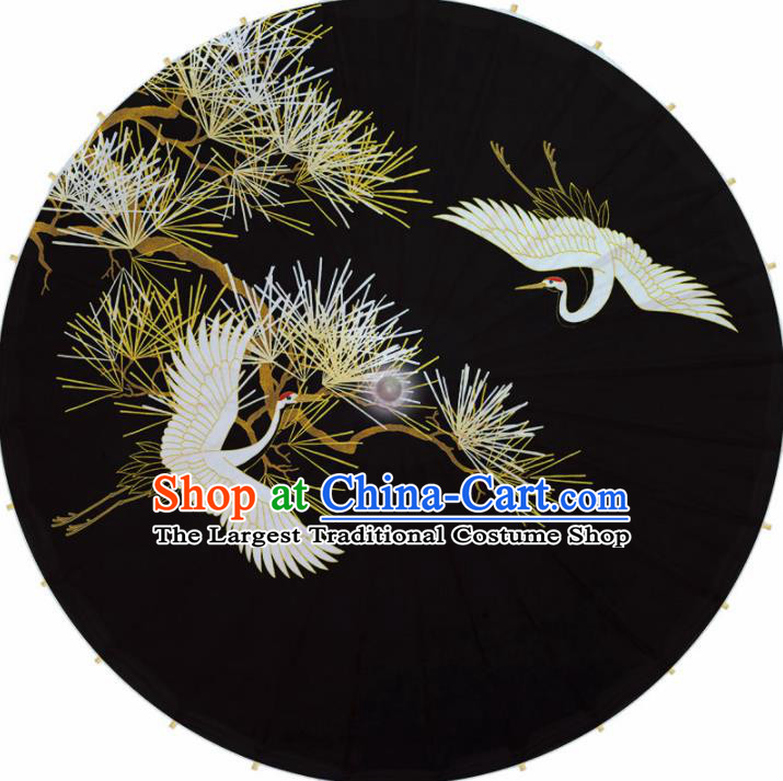 Chinese Artware Paper Umbrella Traditional Printing Pine Crane Black Oil Paper Umbrella Classical Dance Umbrella Handmade Umbrellas