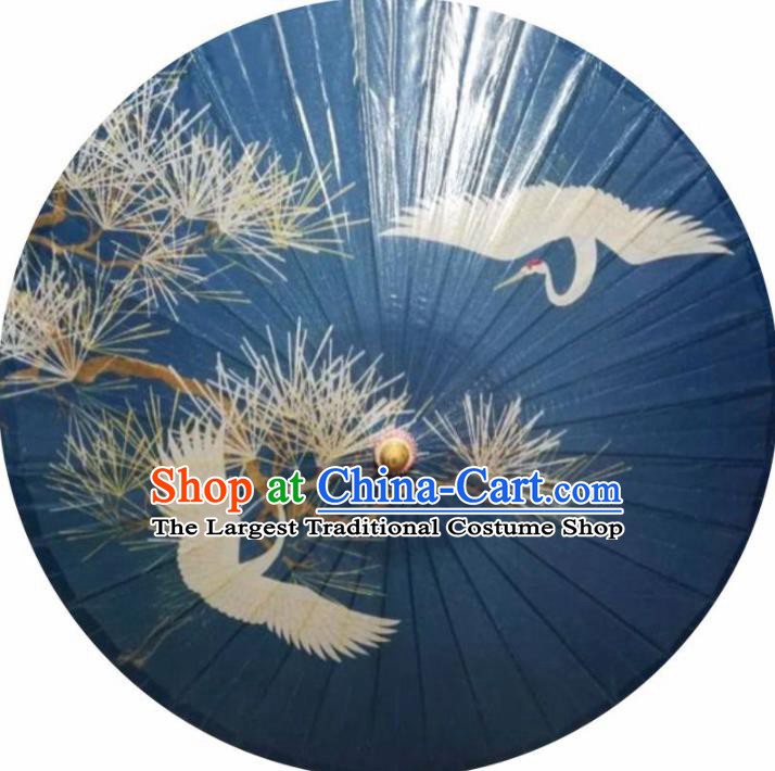 Chinese Artware Paper Umbrella Traditional Printing Pine Crane Navy Oil Paper Umbrella Classical Dance Umbrella Handmade Umbrellas