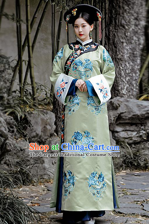 Chinese Drama Ancient Imperial Consort Costumes Traditional Qing Dynasty Court Lady Green Dress for Women