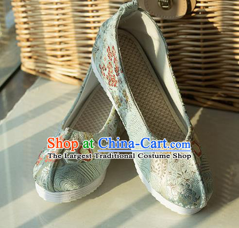 Asian Chinese Traditional Hanfu Green Brocade Shoes Ancient Princess Shoes Handmade Shoes for Women