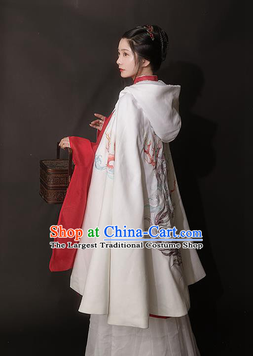 Chinese Ancient Hanfu Embroidered White Cloak Traditional Ming Dynasty Princess Costumes for Women