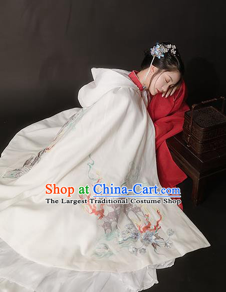 Chinese Ancient Hanfu Embroidered White Cloak Traditional Ming Dynasty Princess Costumes for Women