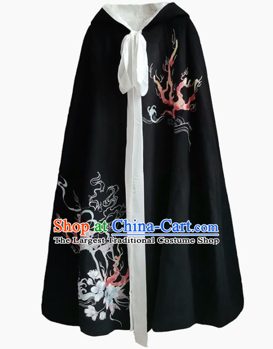 Chinese Ancient Hanfu Embroidered Black Cloak Traditional Ming Dynasty Princess Costumes for Women