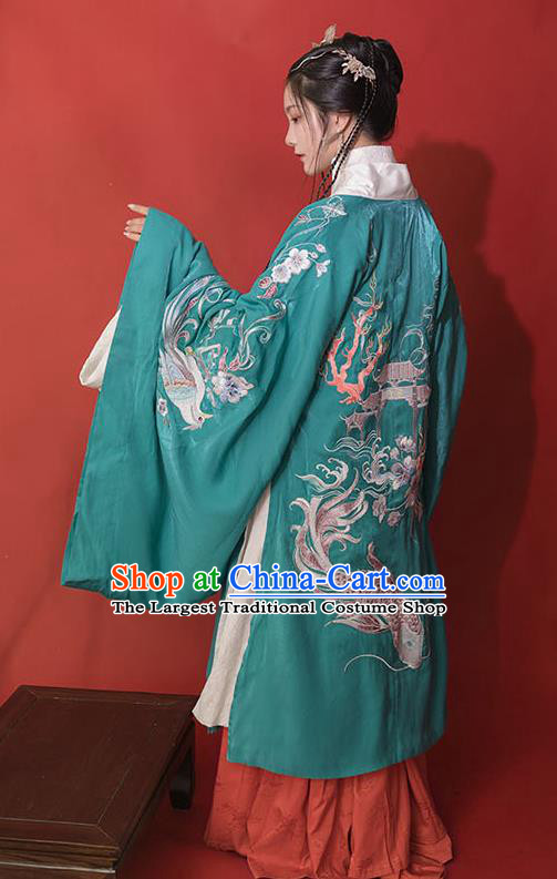 Chinese Ancient Hanfu Embroidered Green Cardigan Traditional Ming Dynasty Princess Costumes for Women