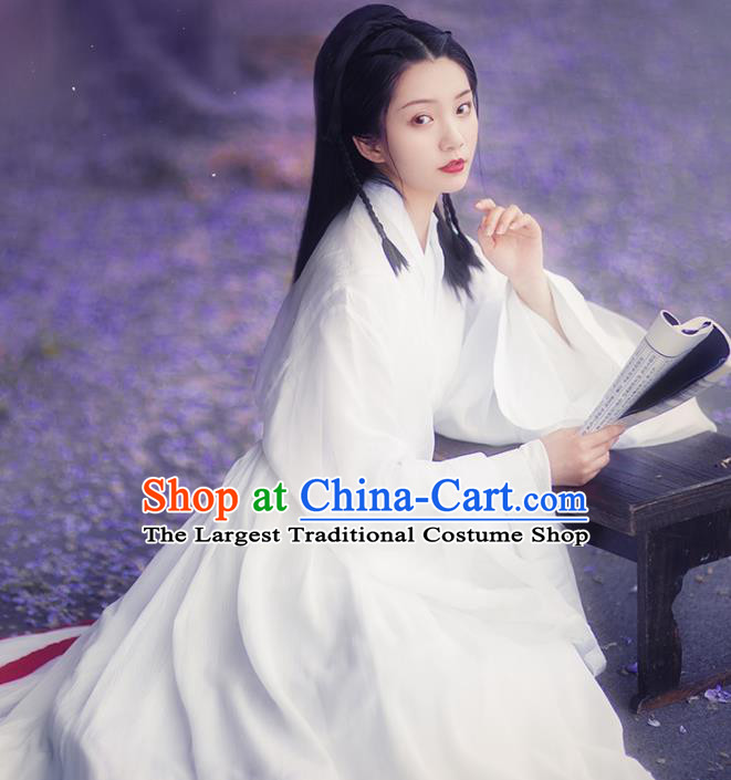 Chinese Ancient Female Swordsman White Hanfu Dress Traditional Jin Dynasty Court Princess Costumes for Women