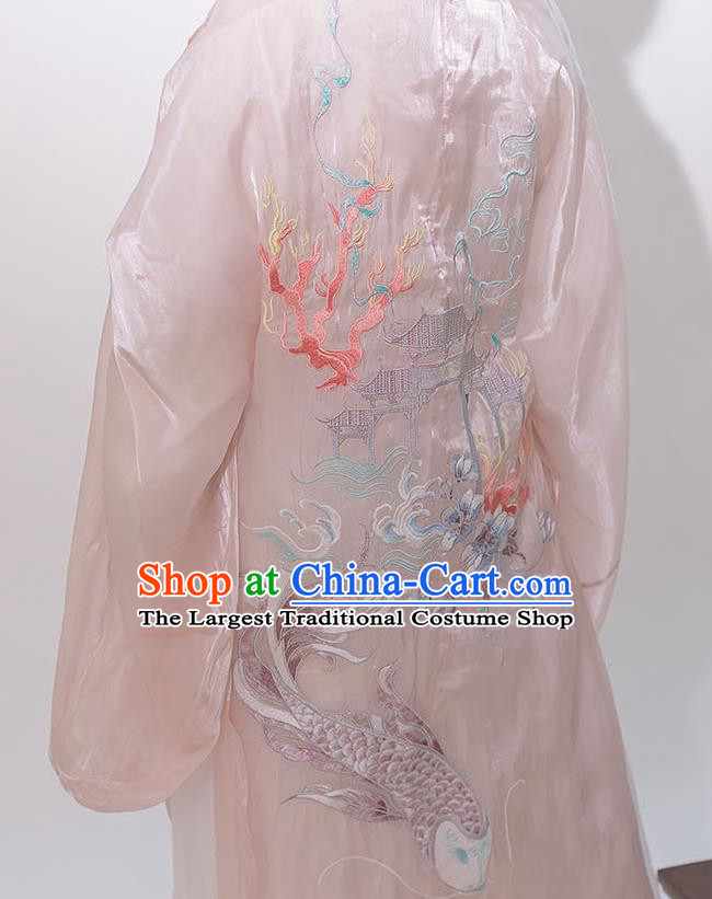 Chinese Ancient Hanfu Embroidered Light Pink Cardigan Traditional Ming Dynasty Princess Costumes for Women