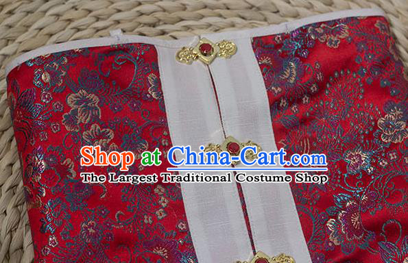 Chinese Ancient Red Brocade Top Vest Traditional Ming Dynasty Court Princess Costume for Women