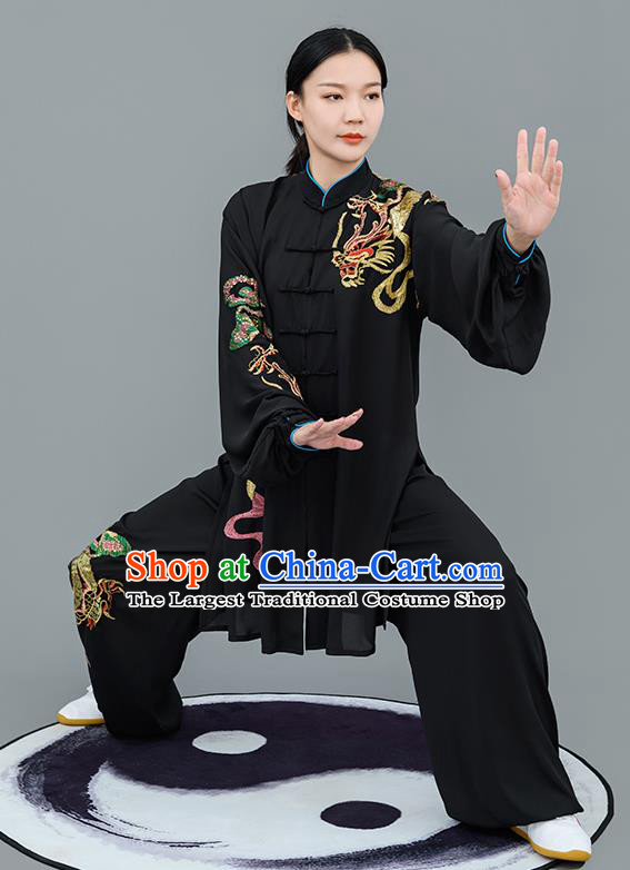 Chinese Traditional Tai Chi Performance Embroidered Black Costumes Martial Arts Outfits for Women