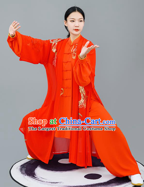 Chinese Traditional Tai Chi Performance Embroidered Red Costumes Martial Arts Outfits for Women