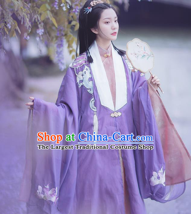 Chinese Ancient Imperial Consort Purple Hanfu Cloak Traditional Ming Dynasty Court Costumes for Women