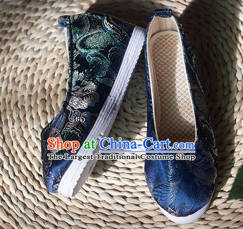 Asian Chinese Traditional Hanfu Royalblue Brocade Shoes Ancient Princess Shoes Handmade Shoes for Women