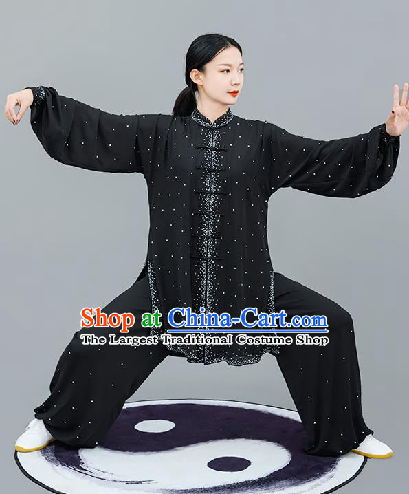 Chinese Traditional Tai Chi Training Black Costumes Martial Arts Performance Outfits for Women