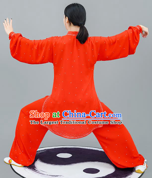 Chinese Traditional Tai Chi Training Red Costumes Martial Arts Performance Outfits for Women
