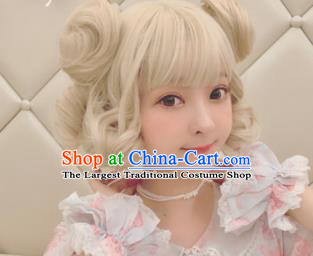 Top Grade Cosplay Light Golden Wigs Young Lady Curly Hair Wiggery Headdress for Women