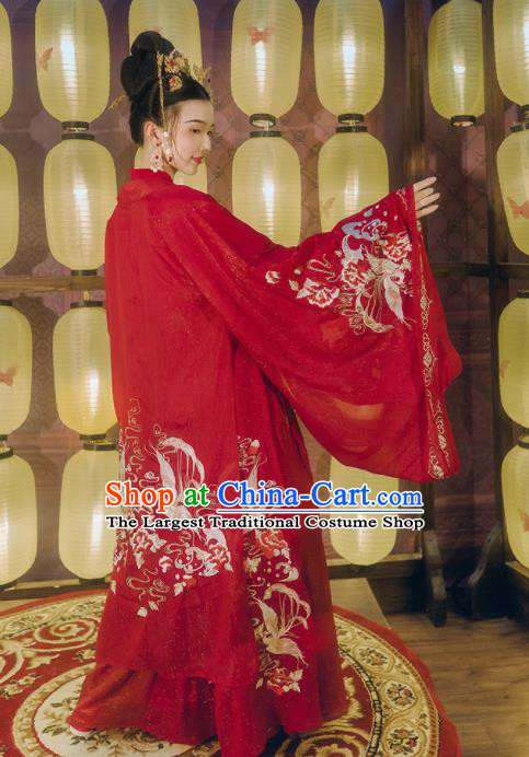 Chinese Traditional Tang Dynasty Princess Wedding Costumes Ancient Palace Lady Red Hanfu Dress for Women
