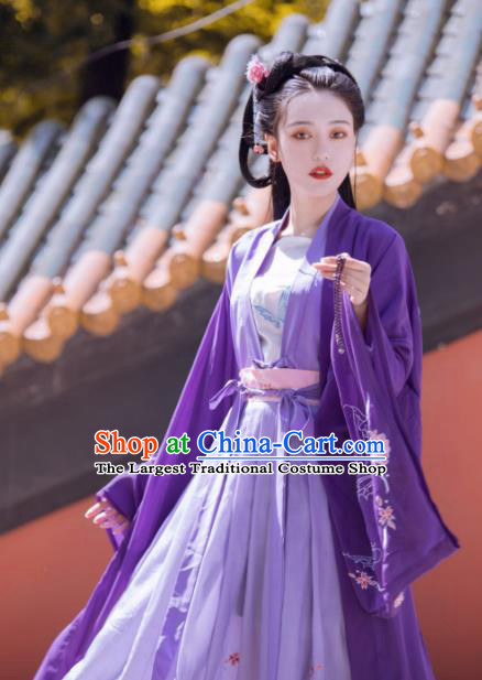 Chinese Traditional Tang Dynasty Princess Costumes Ancient Palace Lady Purple Hanfu Dress for Women