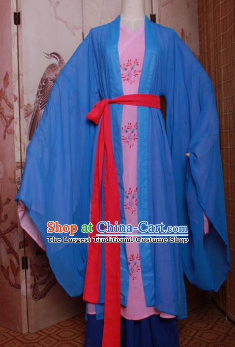 Chinese Traditional Cosplay Jin Dynasty Swordsman Blue Costumes Ancient Scholar Clothing for Men