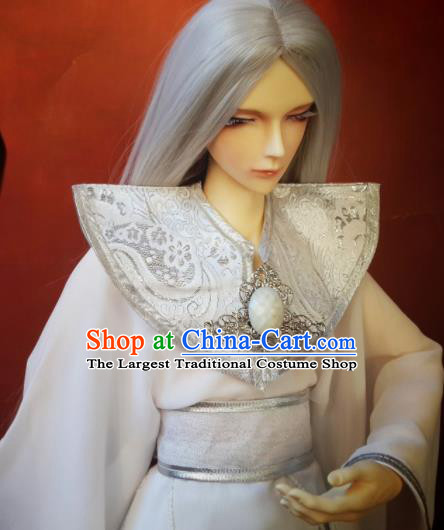 Chinese Traditional Cosplay Swordsman White Costumes Ancient Crown Prince Clothing for Men
