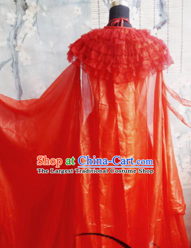 Top Grade Chinese Cosplay Fairy Princess Red Dress Ancient Female Swordsman Costume for Women