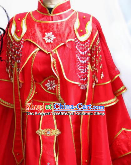 Chinese Traditional Cosplay Swordsman Wedding Red Costumes Ancient Crown Prince Clothing for Men