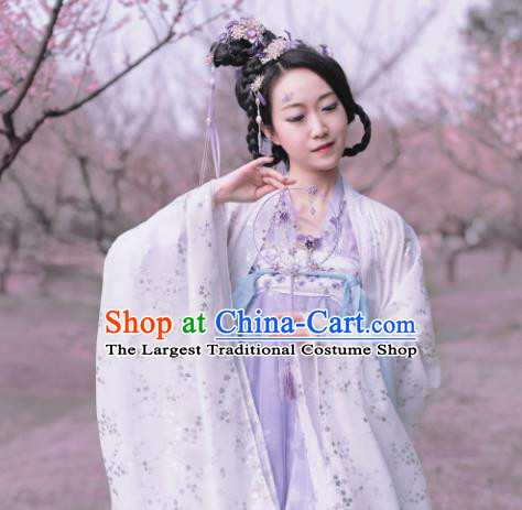 Chinese Traditional Tang Dynasty Princess Costumes Ancient Goddess Lilac Hanfu Dress for Women