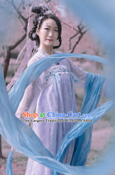 Chinese Traditional Tang Dynasty Princess Costumes Ancient Goddess Lilac Hanfu Dress for Women