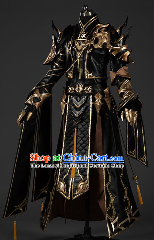 Chinese Traditional Cosplay General King Black Costumes Ancient Swordsman Clothing for Men
